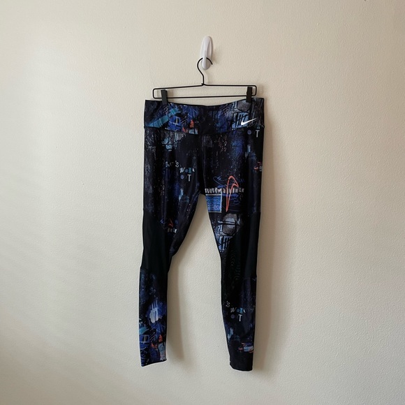 Nike Pants - Nike Dri-Fit Training Day Power Printed Graphic Mesh Blue Athletic Leggings XL